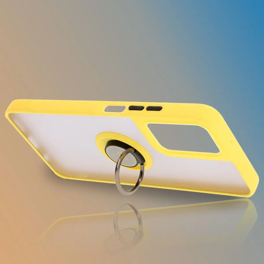 Etui z uchwytem na palec Bizon Case Hybrid Ring do Motorola Moto G35 5G przydymione z żółtą ramką
