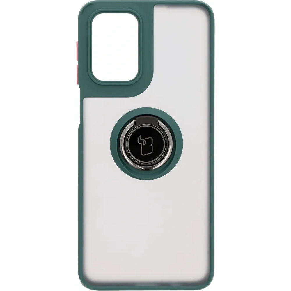 Etui z uchwytem na palec Bizon Case Hybrid Ring do Motorola Moto G55 5G przydymione z ciemnozieloną ramką
