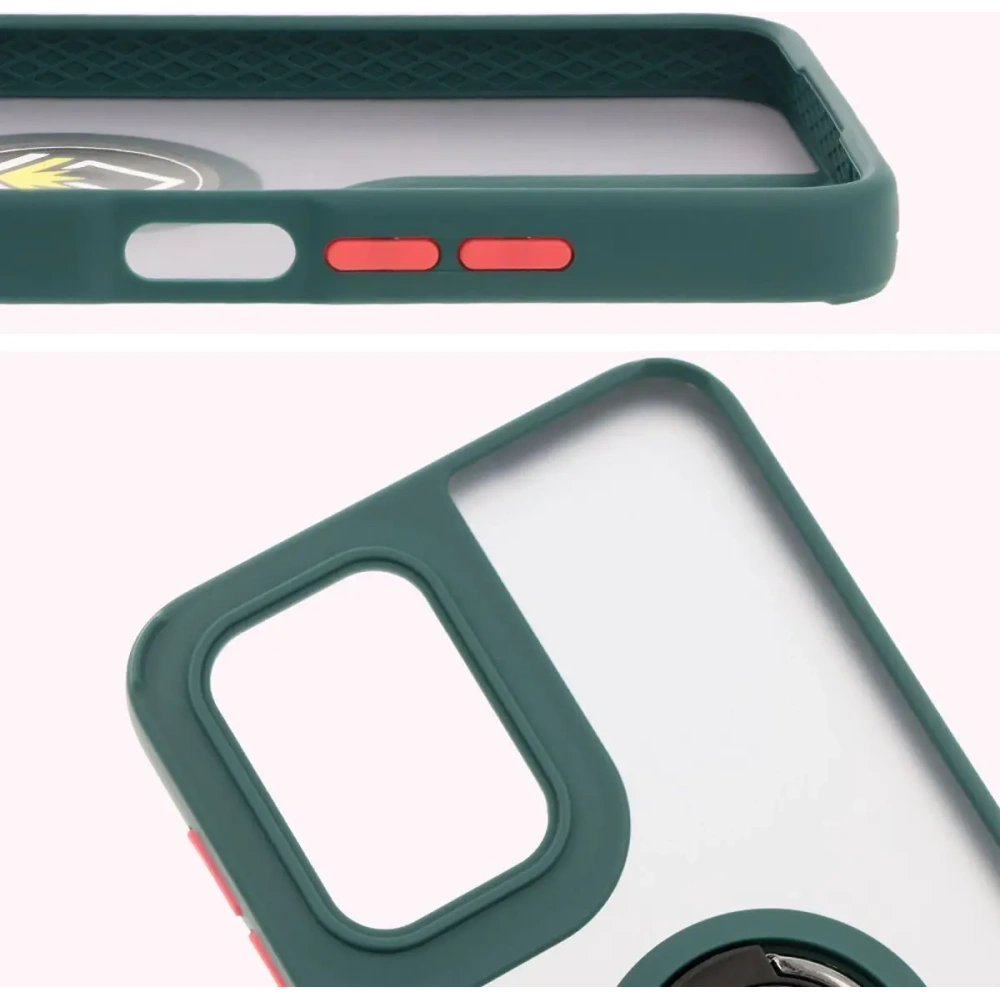 Etui z uchwytem na palec Bizon Case Hybrid Ring do Motorola Moto G55 5G przydymione z ciemnozieloną ramką