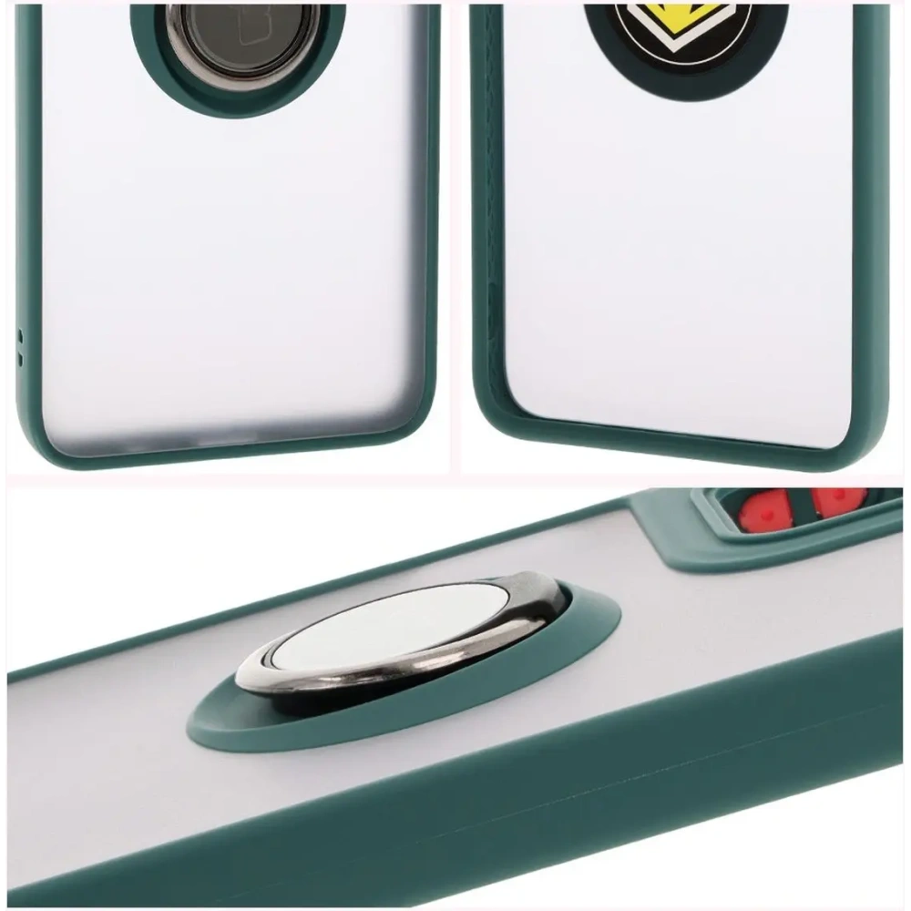 Etui z uchwytem na palec Bizon Case Hybrid Ring do Motorola Moto G55 5G przydymione z ciemnozieloną ramką