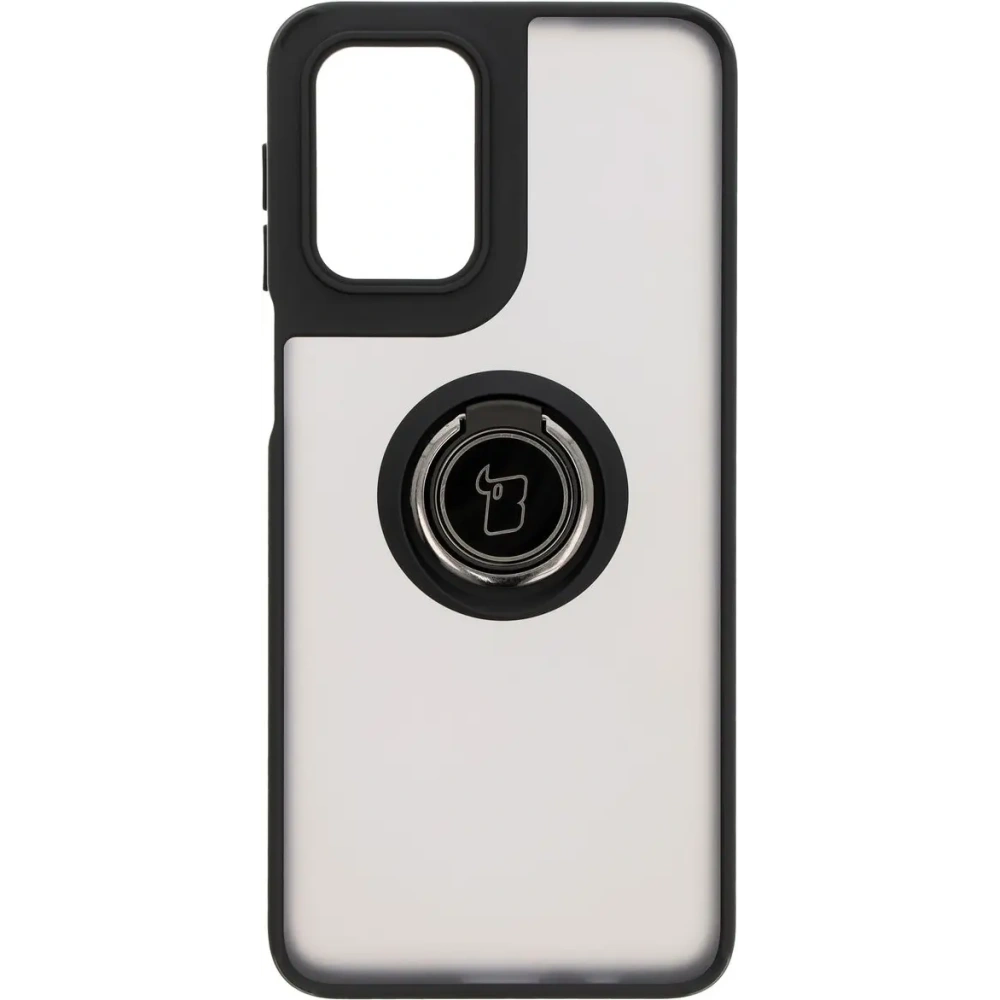 Etui z uchwytem na palec Bizon Case Hybrid Ring do Motorola Moto G55 5G przydymione z czarną ramką