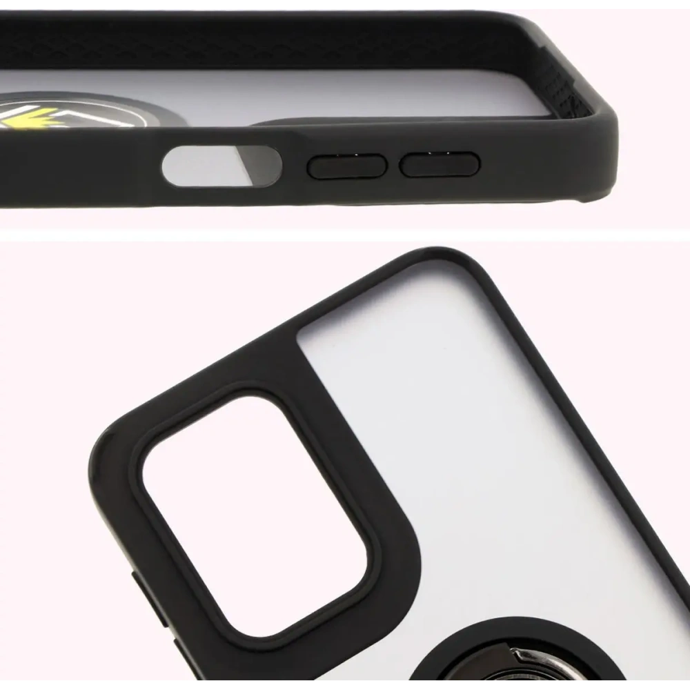 Etui z uchwytem na palec Bizon Case Hybrid Ring do Motorola Moto G55 5G przydymione z czarną ramką