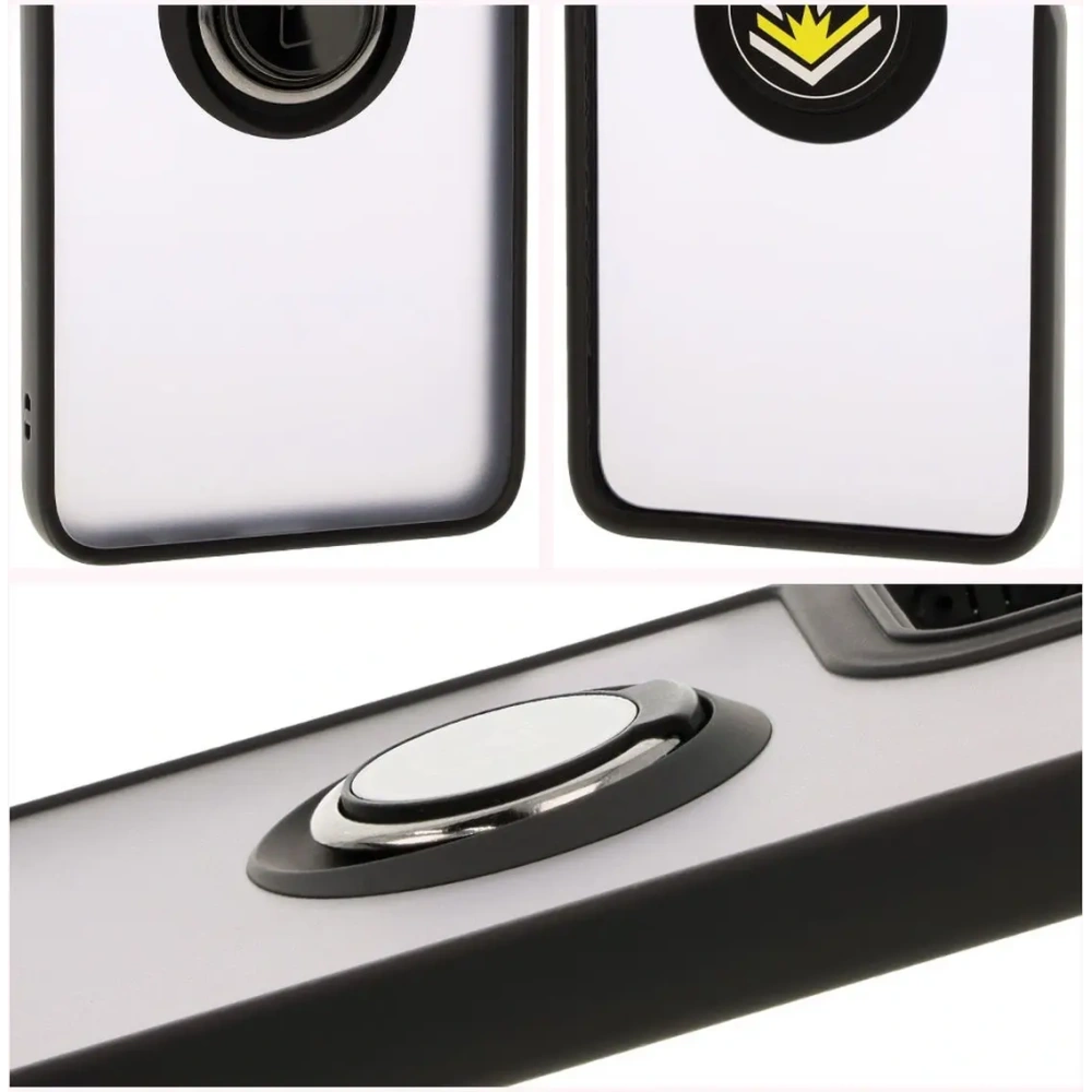 Etui z uchwytem na palec Bizon Case Hybrid Ring do Motorola Moto G55 5G przydymione z czarną ramką