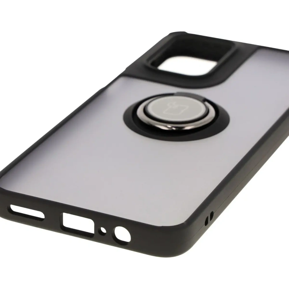 Etui z uchwytem na palec Bizon Case Hybrid Ring do Motorola Moto G55 5G przydymione z czarną ramką