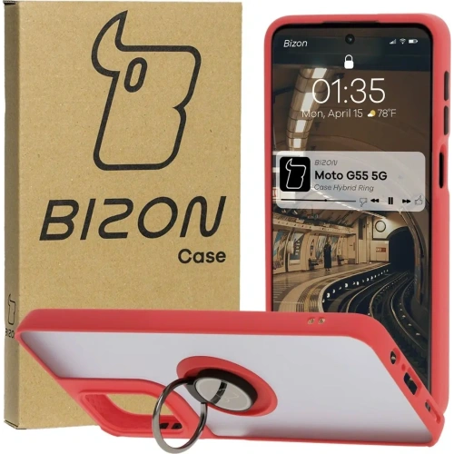 Buy Bizon Case Hybrid Ring Motorola Moto G55 5G smoky with a red frame - BIZ7101 - {ean13} - Home Screen Store Europe