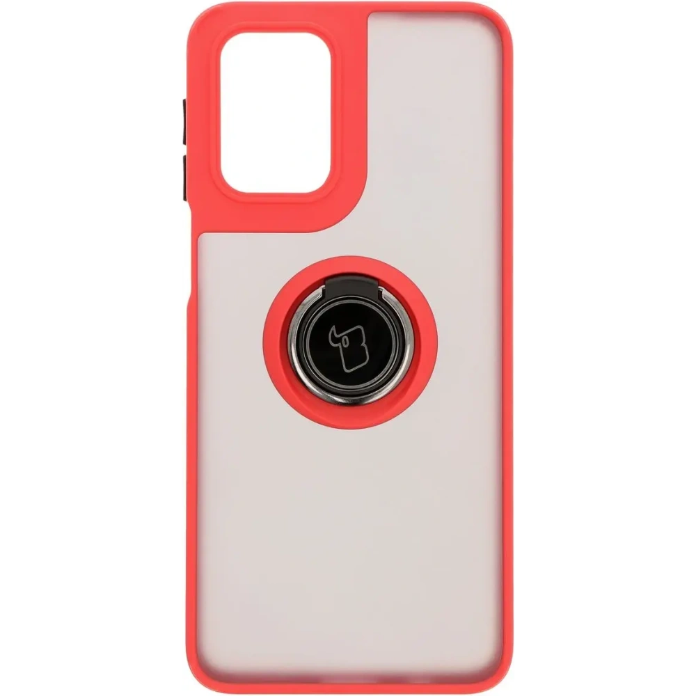 Etui z uchwytem na palec Bizon Case Hybrid Ring do Motorola Moto G55 5G przydymione z czerwoną ramką
