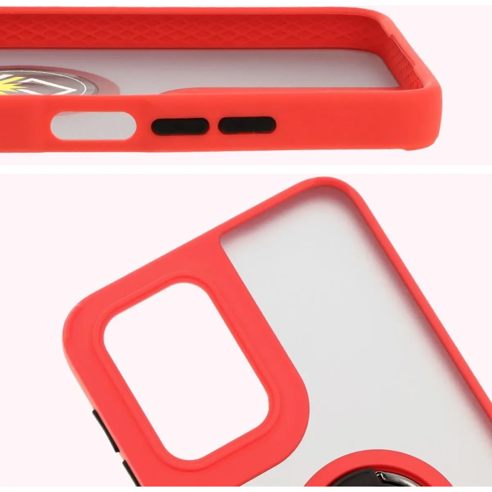 Etui z uchwytem na palec Bizon Case Hybrid Ring do Motorola Moto G55 5G przydymione z czerwoną ramką