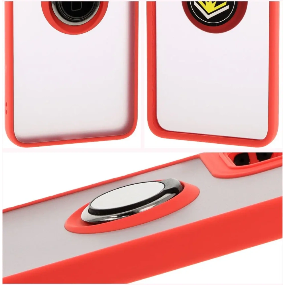 Etui z uchwytem na palec Bizon Case Hybrid Ring do Motorola Moto G55 5G przydymione z czerwoną ramką