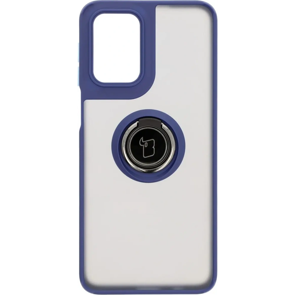 Etui z uchwytem na palec Bizon Case Hybrid Ring do Motorola Moto G55 5G przydymione z granatową ramką