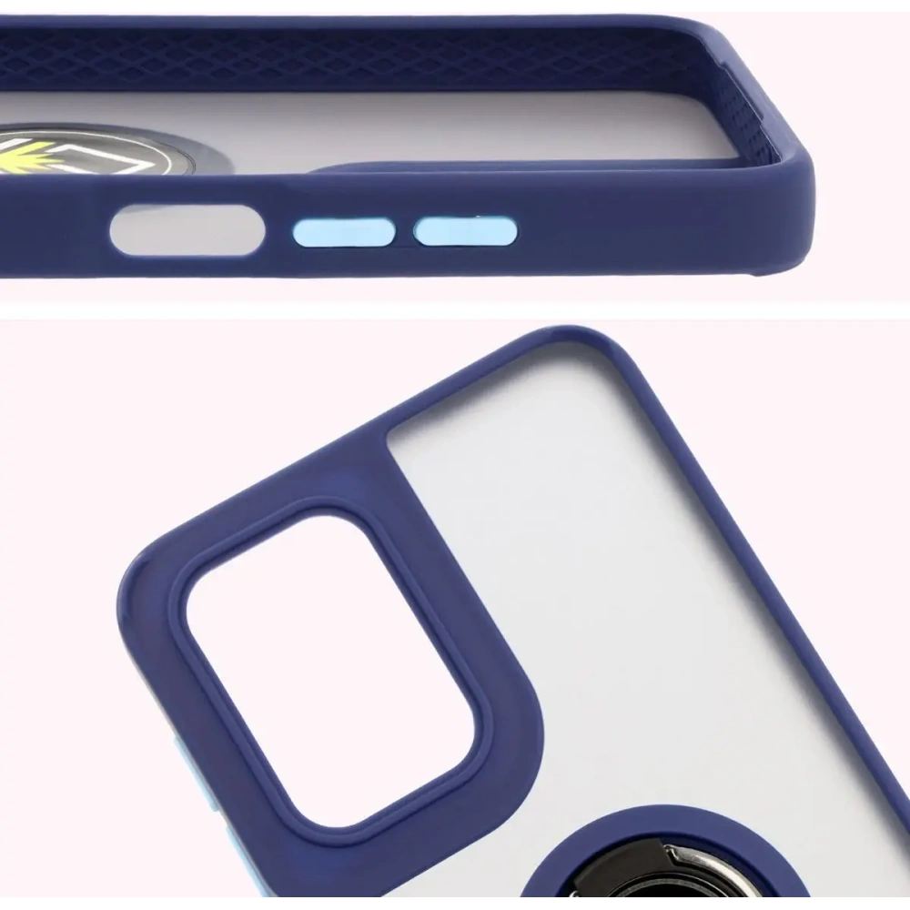 Etui z uchwytem na palec Bizon Case Hybrid Ring do Motorola Moto G55 5G przydymione z granatową ramką