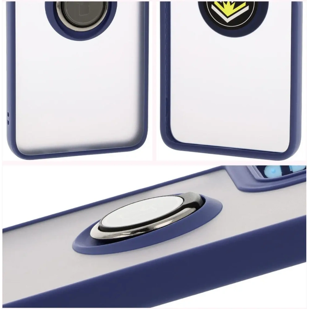 Etui z uchwytem na palec Bizon Case Hybrid Ring do Motorola Moto G55 5G przydymione z granatową ramką