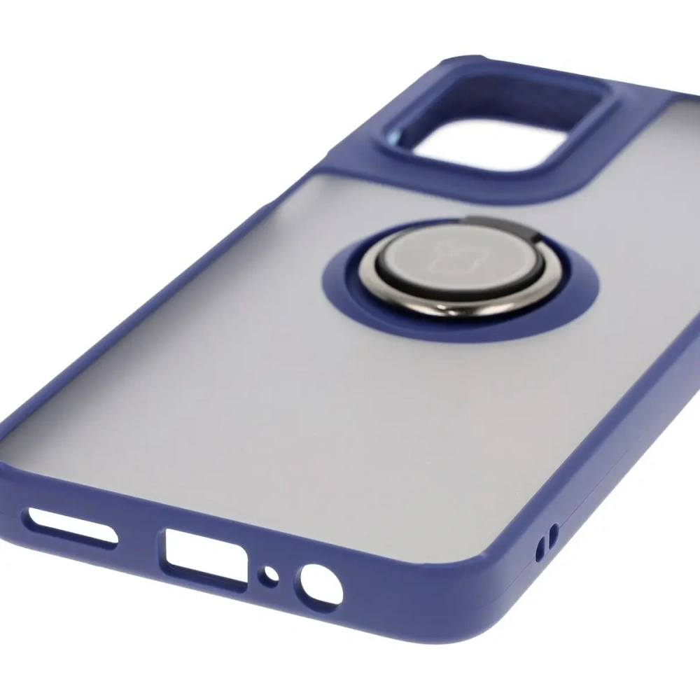 Etui z uchwytem na palec Bizon Case Hybrid Ring do Motorola Moto G55 5G przydymione z granatową ramką