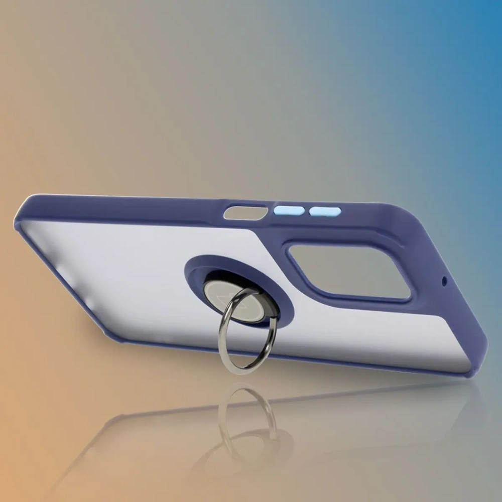 Etui z uchwytem na palec Bizon Case Hybrid Ring do Motorola Moto G55 5G przydymione z granatową ramką