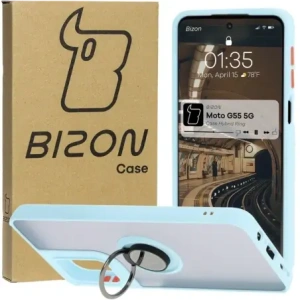 Kup Etui z uchwytem na palec Bizon Case Hybrid Ring do Motorola Moto G55 5G przydymione z jasnoniebieską ramką - BIZ7103 - {ean13} - Sklep Home Screen