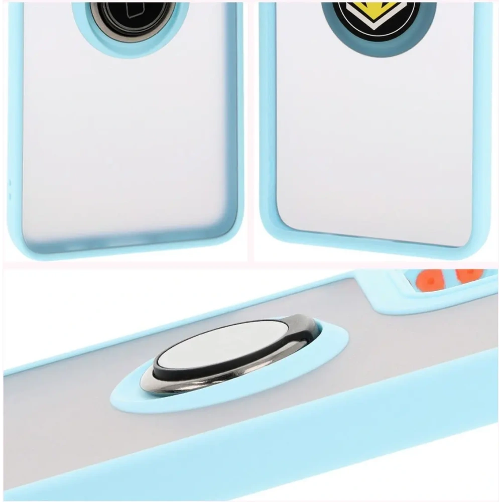 Etui z uchwytem na palec Bizon Case Hybrid Ring do Motorola Moto G55 5G przydymione z jasnoniebieską ramką