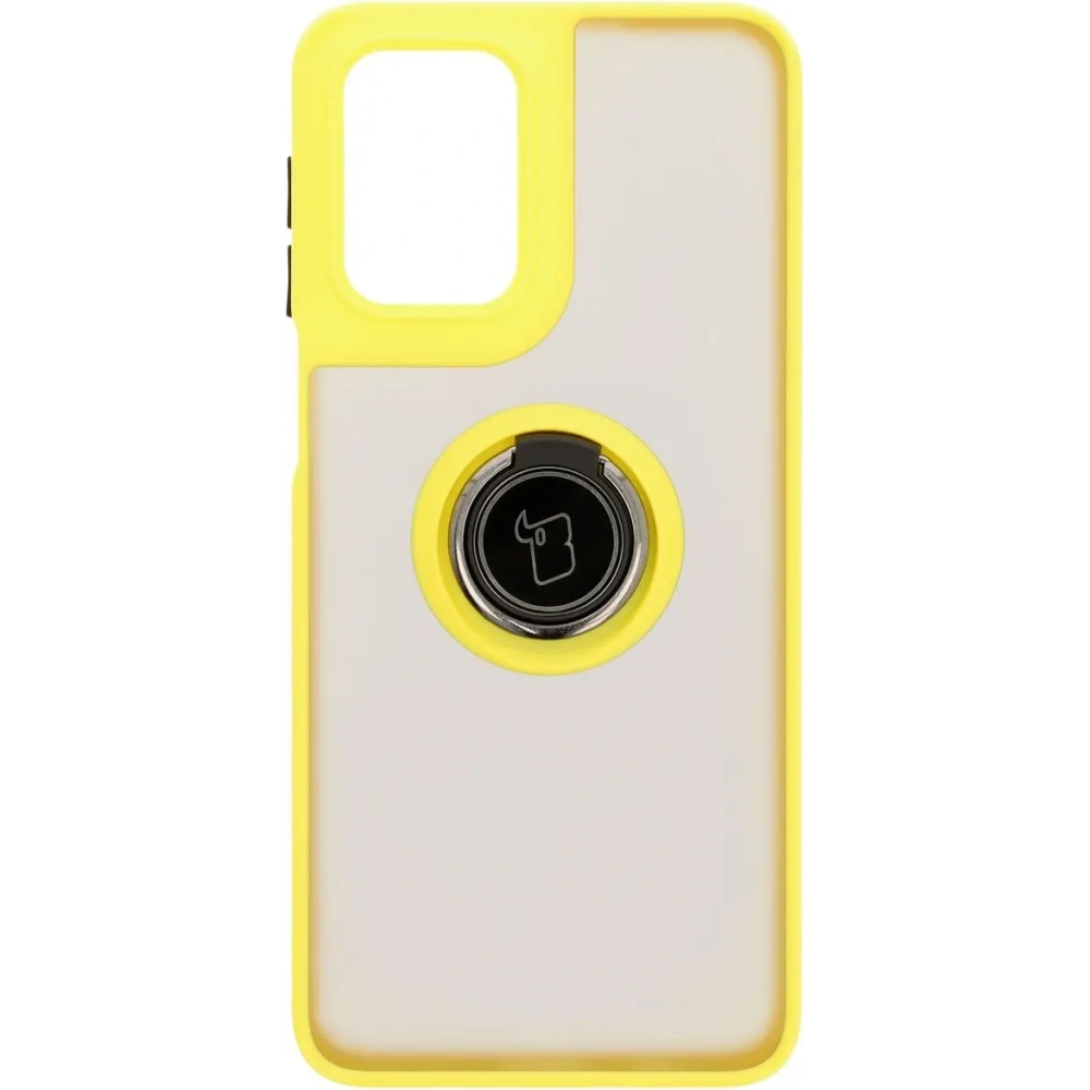 Etui z uchwytem na palec Bizon Case Hybrid Ring do Motorola Moto G55 5G przydymione z żółtą ramką