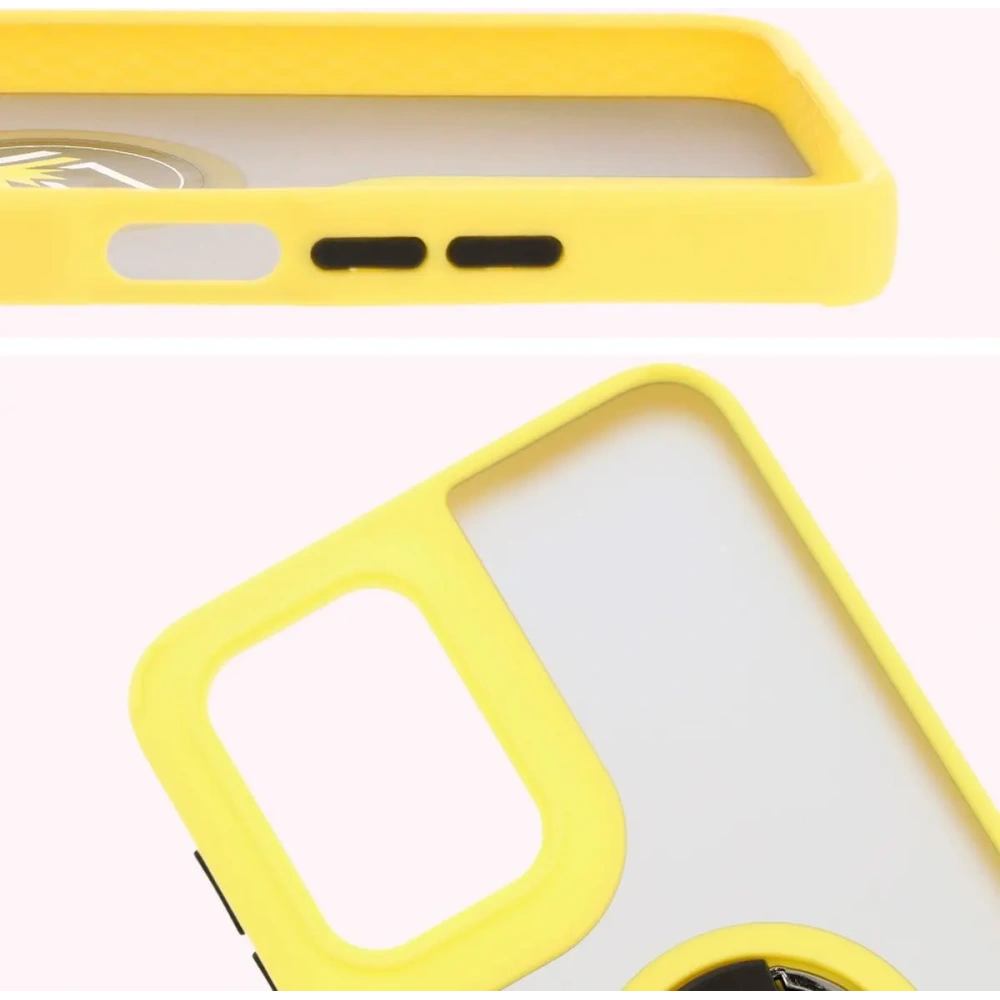 Etui z uchwytem na palec Bizon Case Hybrid Ring do Motorola Moto G55 5G przydymione z żółtą ramką