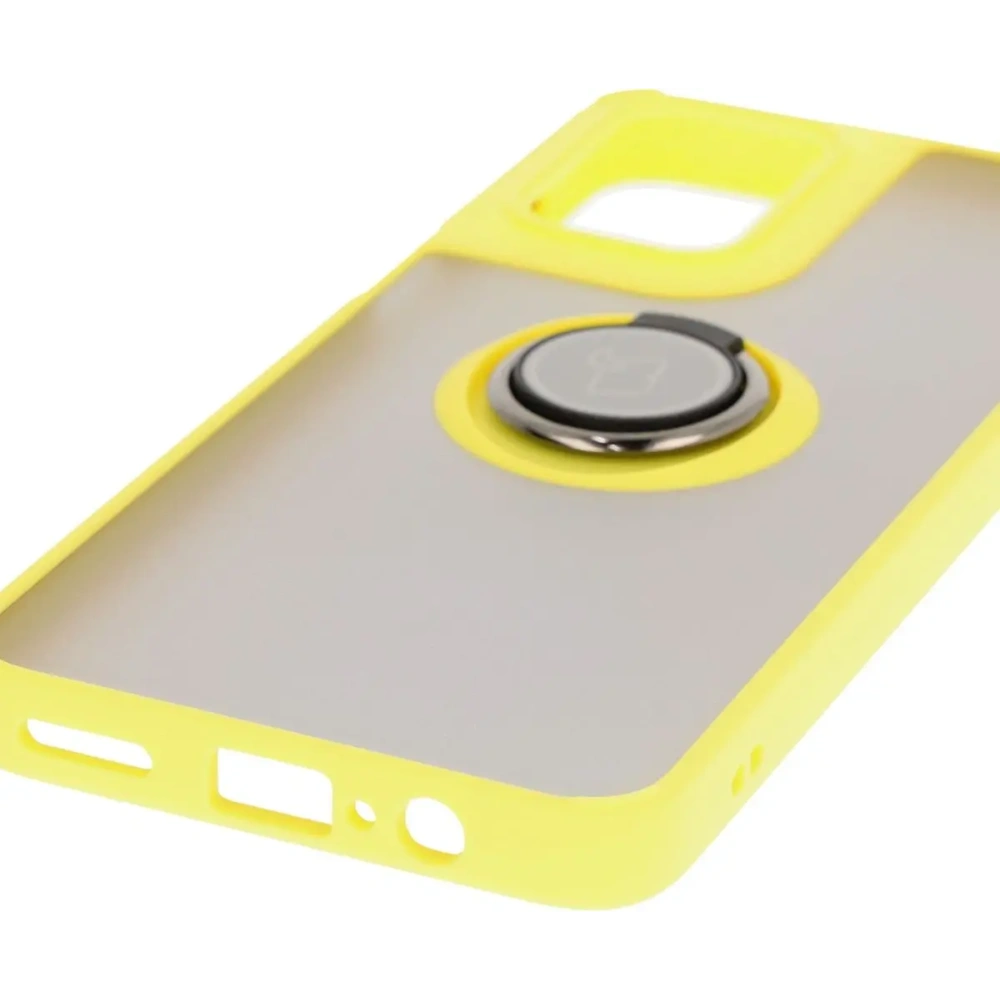 Etui z uchwytem na palec Bizon Case Hybrid Ring do Motorola Moto G55 5G przydymione z żółtą ramką