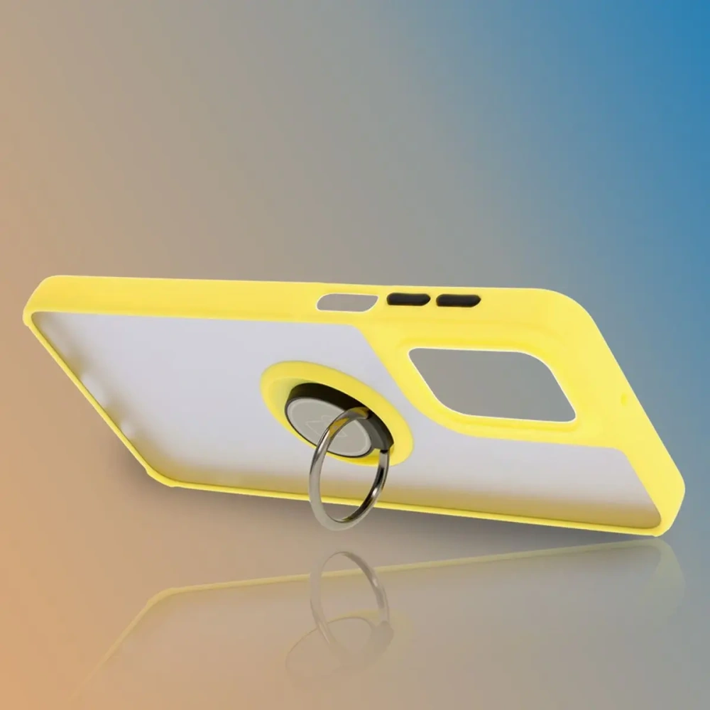 Etui z uchwytem na palec Bizon Case Hybrid Ring do Motorola Moto G55 5G przydymione z żółtą ramką