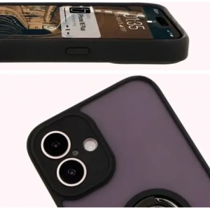 Etui z uchwytem na palec Bizon Case Hybrid Ring do Apple iPhone 16 Plus przydymione z czarną ramką