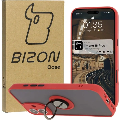 Buy Bizon Case Hybrid Ring Apple iPhone 16 Plus smoky with a red frame - BIZ7107 - {ean13} - Home Screen Store Europe