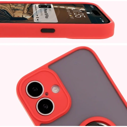 Kup Etui s úchytem na prst Bizon Case Hybrid Ring do Apple iPhone 16 Plus kouřové s červeným rámem - BIZ7107 - {ean13} - Sklep Home Screen