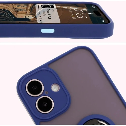 Kup Etui s úchytem na prst Bizon Case Hybrid Ring do Apple iPhone 16 Plus kouřové s modrým rámem - BIZ7108 - {ean13} - Sklep Home Screen