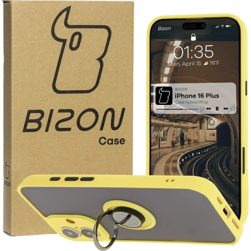 Kup Bizon Case Hybrid Ring Apple iPhone 16 Plus fumuriu cu un cadru galben - BIZ7110 - {ean13} - Sklep Home Screen
