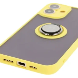Etui z uchwytem na palec Bizon Case Hybrid Ring do Apple iPhone 16 Plus przydymione z żółtą ramką