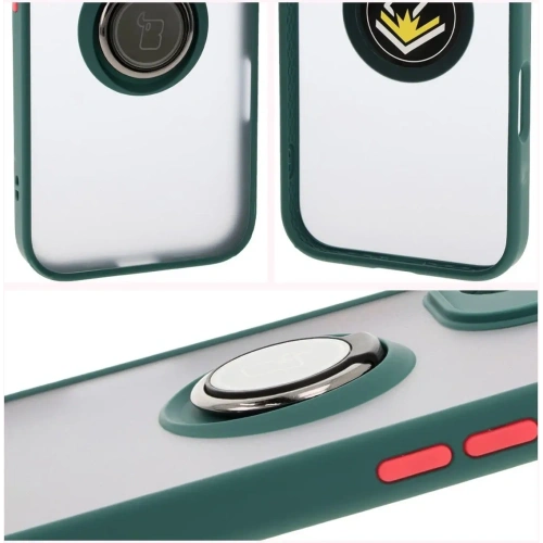 Kup Etui z uchwytem na palec Bizon Case Hybrid Ring do Apple iPhone 16 przydymione z ciemnozieloną ramką - BIZ7111 - {ean13} - Sklep Home Screen