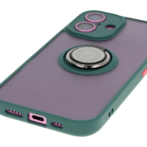 Kup Etui z uchwytem na palec Bizon Case Hybrid Ring do Apple iPhone 16 przydymione z ciemnozieloną ramką - BIZ7111 - {ean13} - Sklep Home Screen