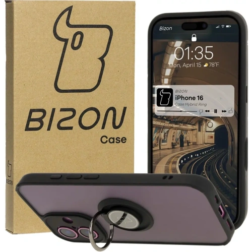 Kup Bizon Case Hybrid Ring Apple iPhone 16 fumuriu cu un cadru negru - BIZ7112 - {ean13} - Sklep Home Screen