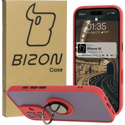Kup Bizon Case Hybrid Ring Apple iPhone 16 fumuriu cu un cadru roșu - BIZ7113 - {ean13} - Sklep Home Screen