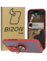 Etui z uchwytem na palec Bizon Case Hybrid Ring do Apple iPhone 16 przydymione z czerwoną ramką