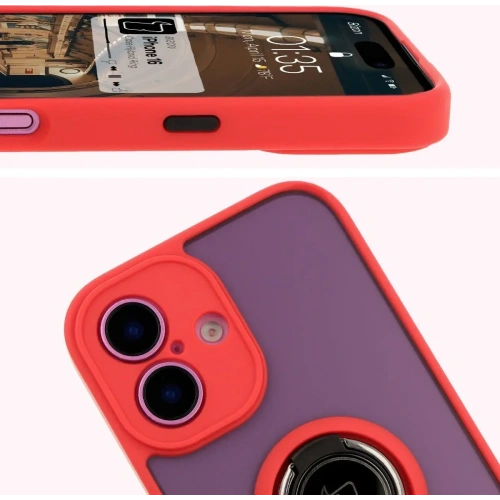 Kup Bizon Case Hybrid Ring Apple iPhone 16 fumuriu cu un cadru roșu - BIZ7113 - {ean13} - Sklep Home Screen