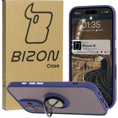 Kup Etui s úchopem na prst Bizon Case Hybrid Ring pro Apple iPhone 16 kouřové s modrým rámečkem - BIZ7114 - {ean13} - Sklep Home Screen