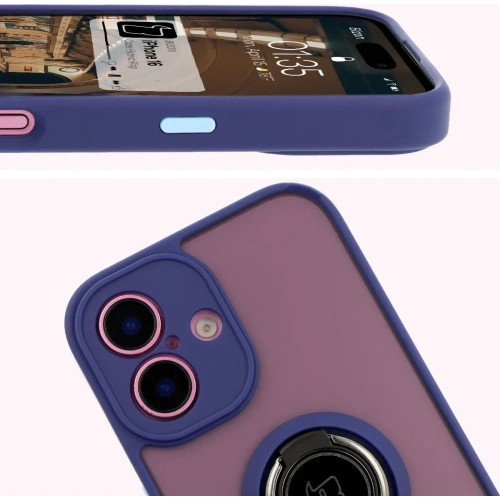 Kup Etui s úchopem na prst Bizon Case Hybrid Ring pro Apple iPhone 16 kouřové s modrým rámečkem - BIZ7114 - {ean13} - Sklep Home Screen