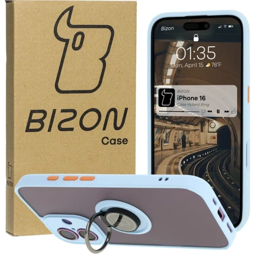 Buy Bizon Case Hybrid Ring Apple iPhone 16 smoky with a light blue frame - BIZ7115 - {ean13} - Home Screen Store Europe