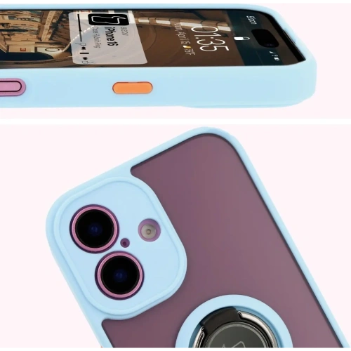 Kup Etui s úchopem na prst Bizon Case Hybrid Ring pro Apple iPhone 16 kouřové s jasně modrým rámečkem - BIZ7115 - {ean13} - Sklep Home Screen