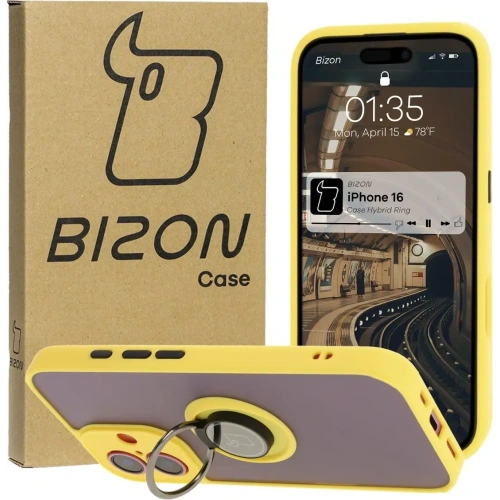 Buy Bizon Case Hybrid Ring Apple iPhone 16 smoky with a yellow frame - BIZ7116 - {ean13} - Home Screen Store Europe