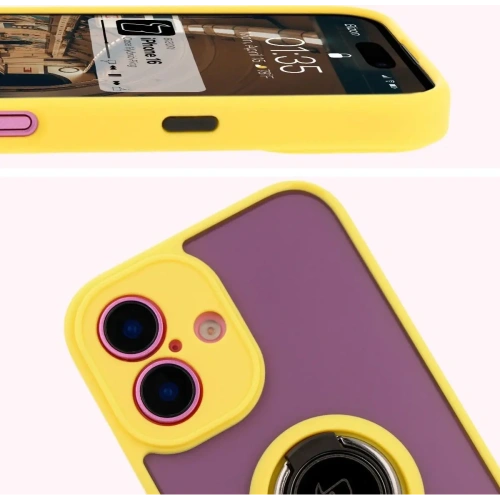 Buy Bizon Case Hybrid Ring Apple iPhone 16 smoky with a yellow frame - BIZ7116 - {ean13} - Home Screen Store Europe