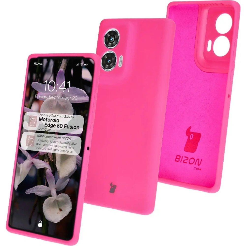 Silikonowe etui Bizon Soft Case do Motorola Edge 50 Fusion neonowo-różowe
