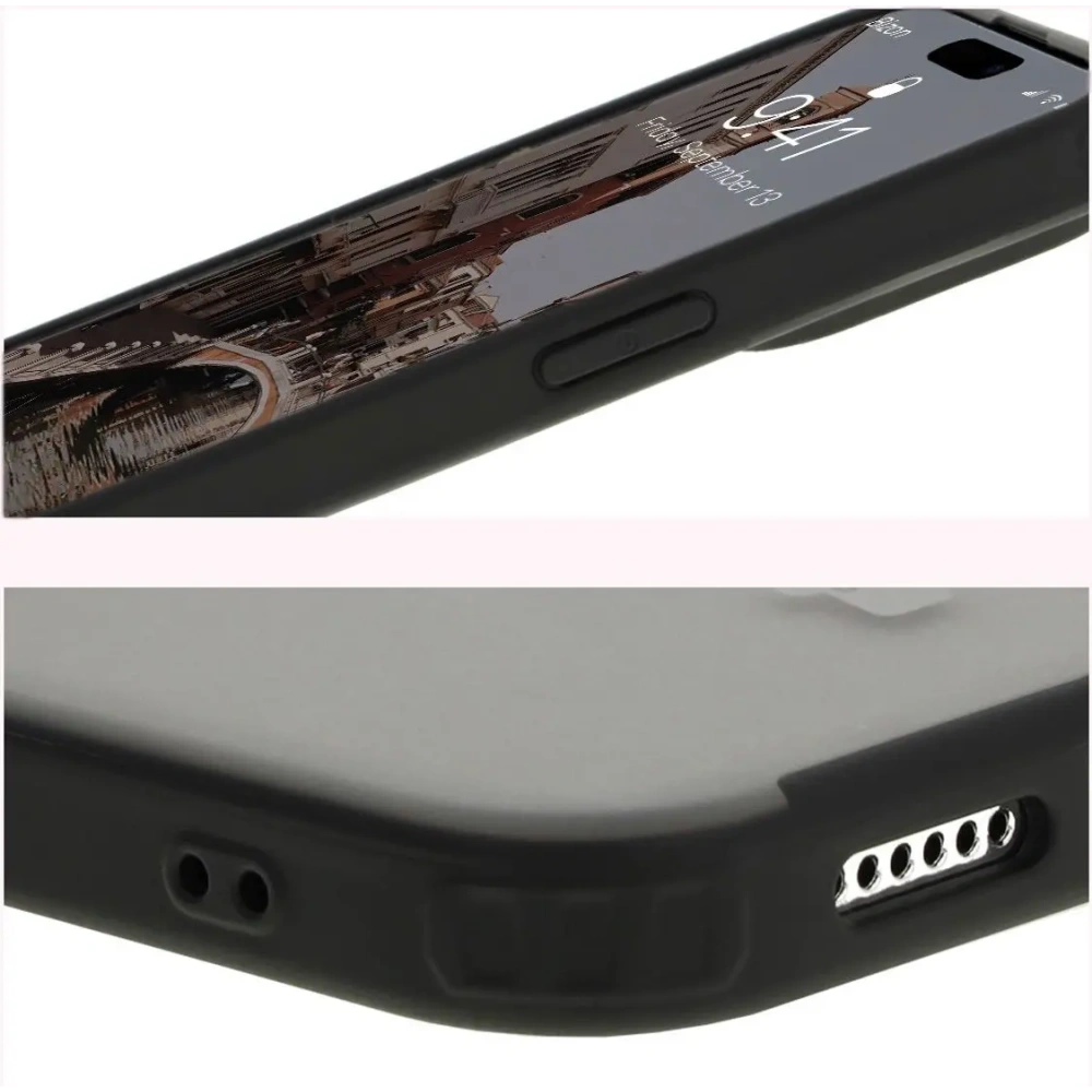 Etui z pierścieniem magnetycznym Bizon Case MatteO do Apple iPhone 15 Pro Max półprzezroczyste z czarną ramką