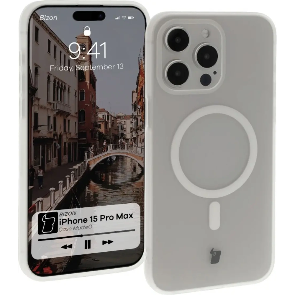 Etui z pierścieniem magnetycznym Bizon Case MatteO do Apple iPhone 15 Pro Max półprzezroczyste