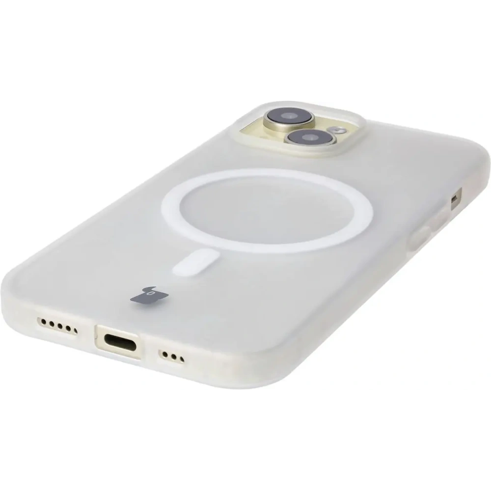 Etui z pierścieniem magnetycznym Bizon Case MatteO do Apple iPhone 15 półprzezroczyste
