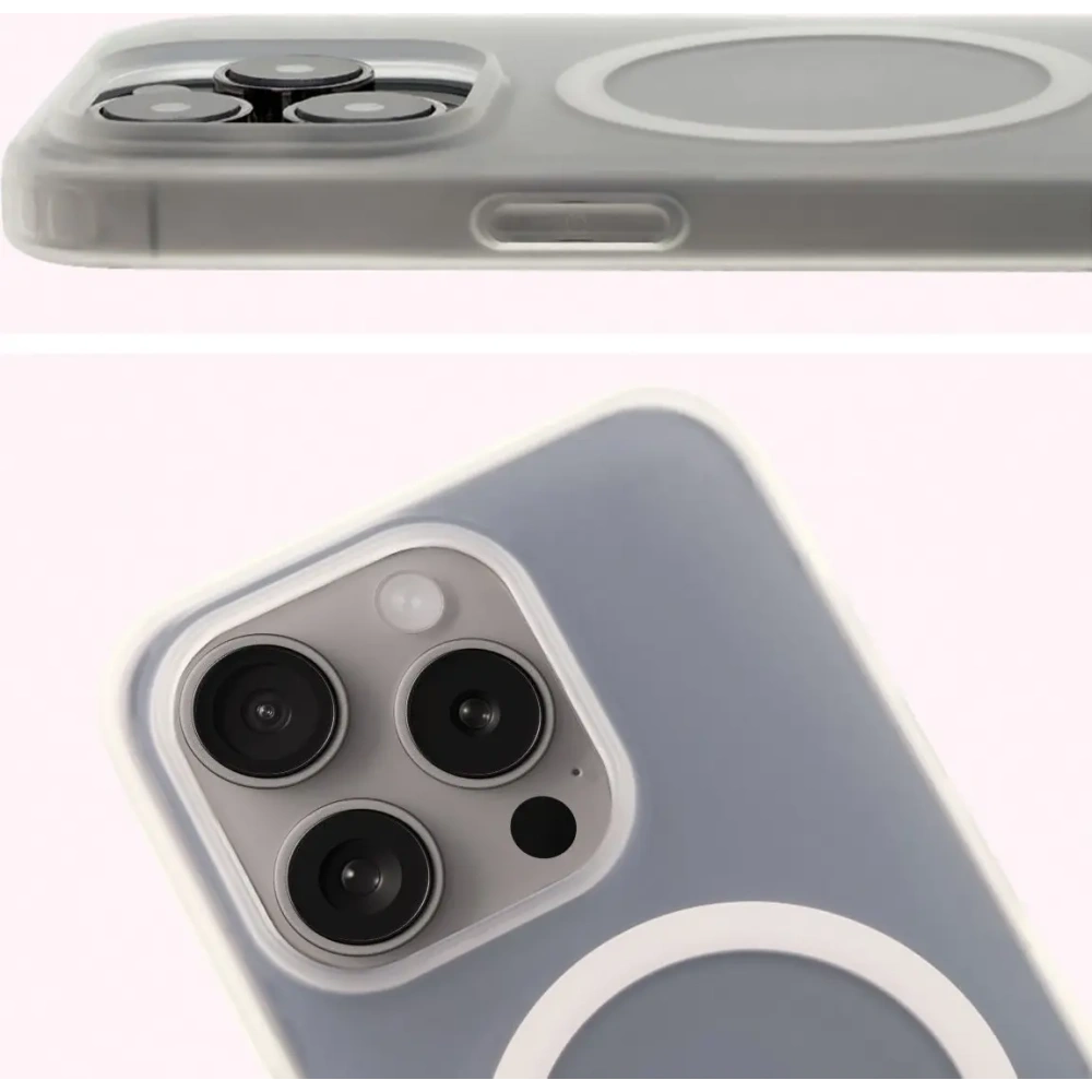 Etui z pierścieniem magnetycznym Bizon Case MatteO do Apple iPhone 15 Pro półprzezroczyste