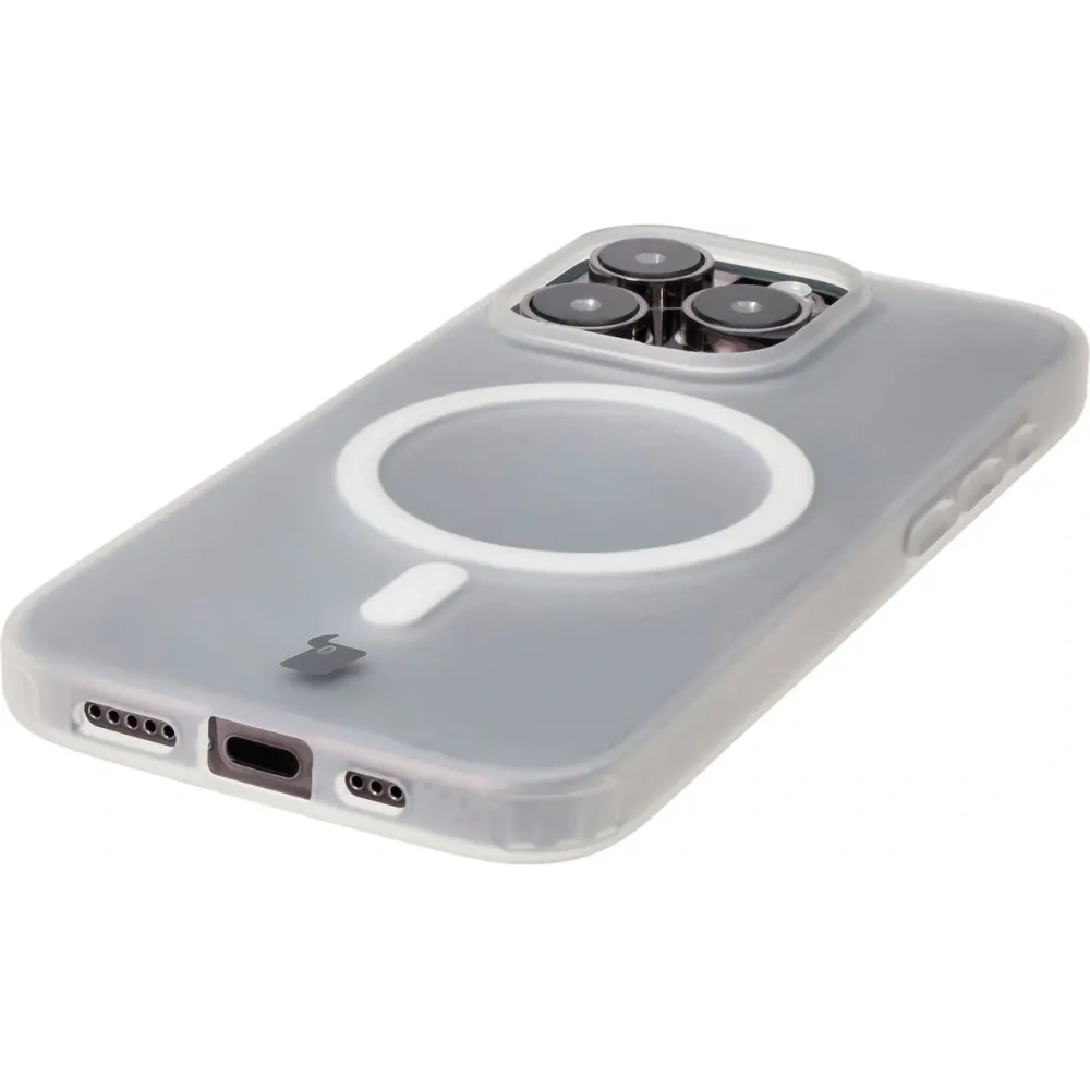 Etui z pierścieniem magnetycznym Bizon Case MatteO do Apple iPhone 15 Pro półprzezroczyste