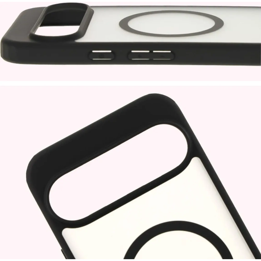 Etui z pierścieniem magnetycznym Bizon Case MatteO do Google Pixel 9 Pro XL półprzezroczyste z czarną ramką