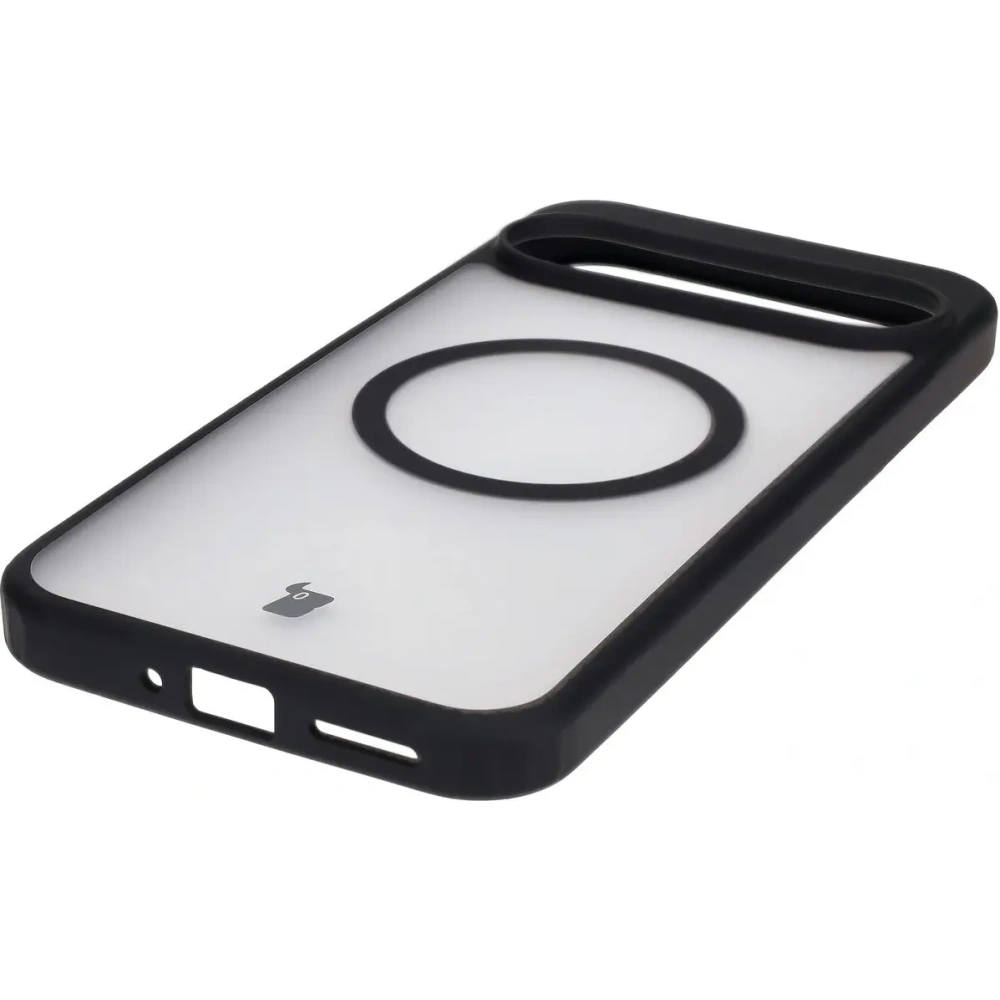 Etui z pierścieniem magnetycznym Bizon Case MatteO do Google Pixel 9 Pro XL półprzezroczyste z czarną ramką