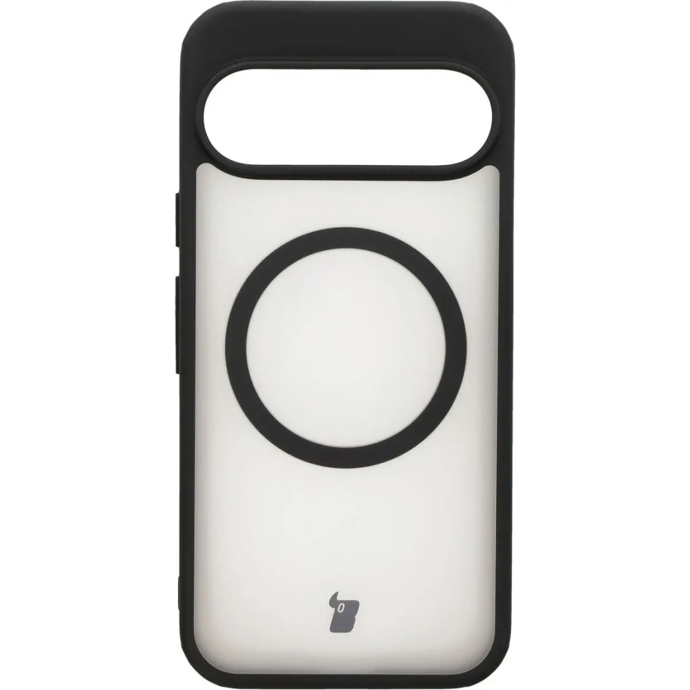 Etui z pierścieniem magnetycznym Bizon Case MatteO do Google Pixel 9/9 Pro półprzezroczyste z czarną ramką